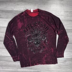 Affliction Mens Truth & Consequence Red Graphic Reversible Thermal Shirt XXL